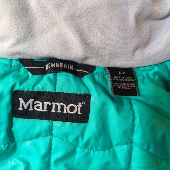 Marmot Portillo Insulated Jacket Blue Green Teal Hooded Snap Coat Women's Small - Picture 7 of 16